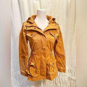 Market & Spruce Women's Jean Utility Jacket Tan with Hood & Pockets